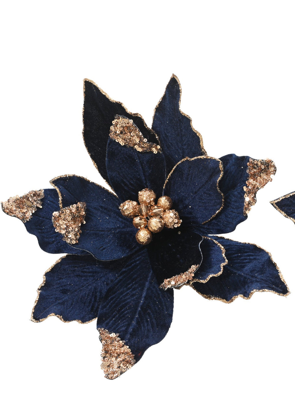Blue velvet & sequin poinsettia flower clip
