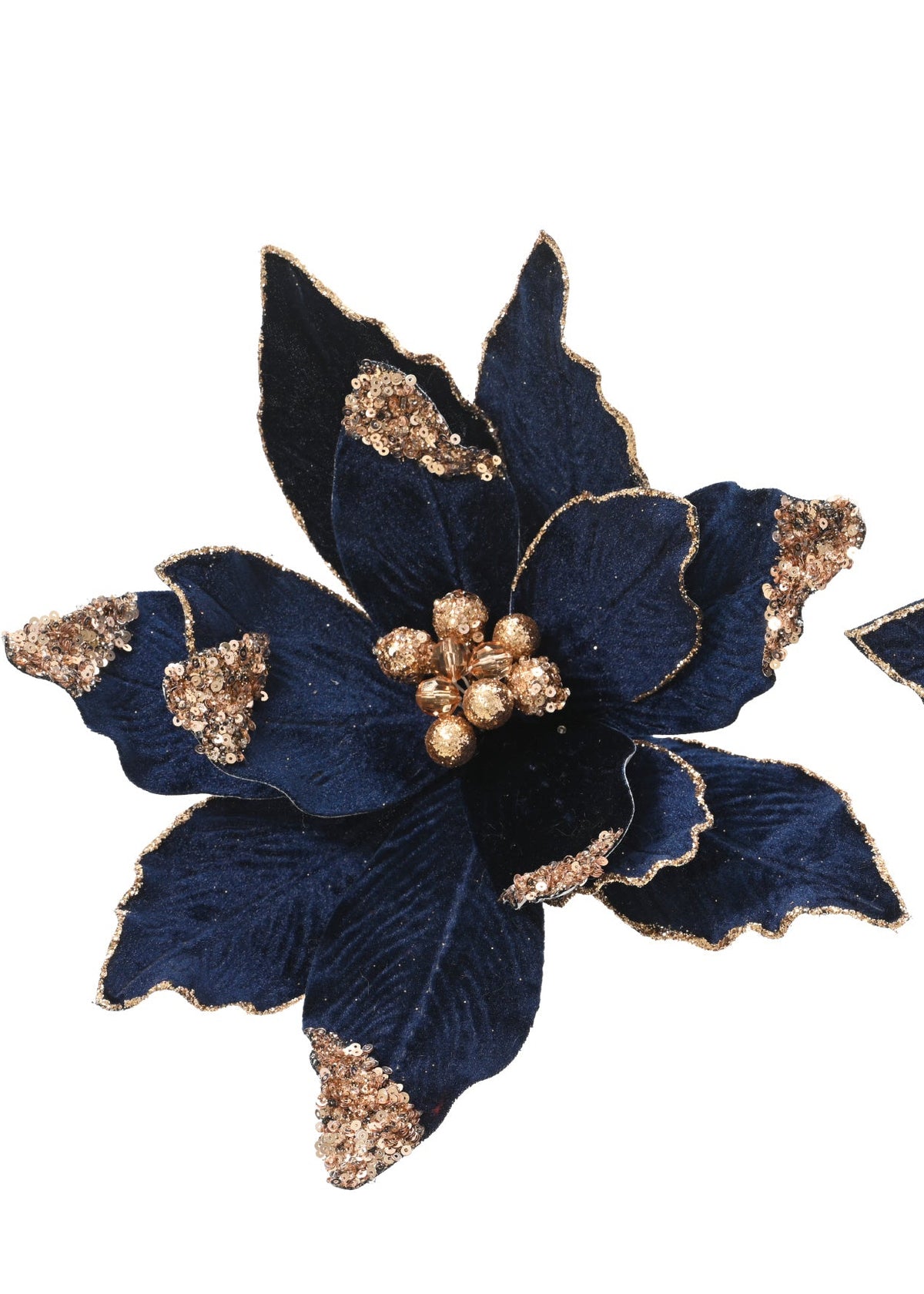 Blue velvet & sequin poinsettia flower clip