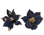 Blue velvet & sequin poinsettia flower clip