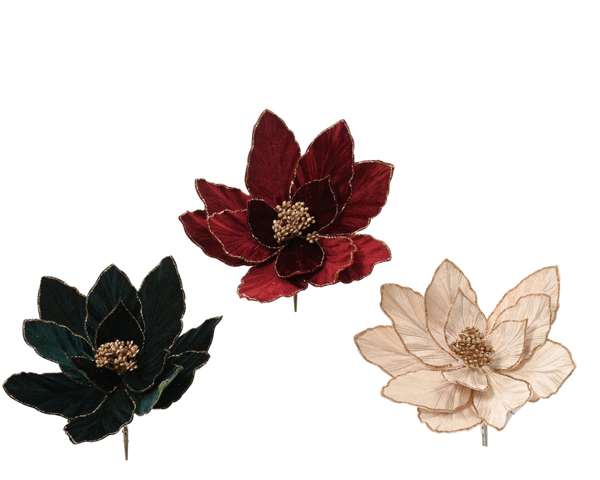 Rich velvet poinsettia flower clip