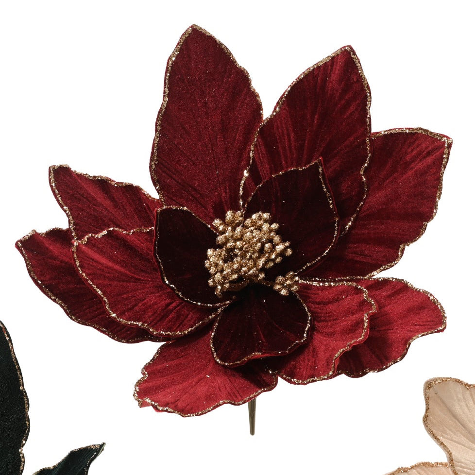 Rich velvet poinsettia flower clip