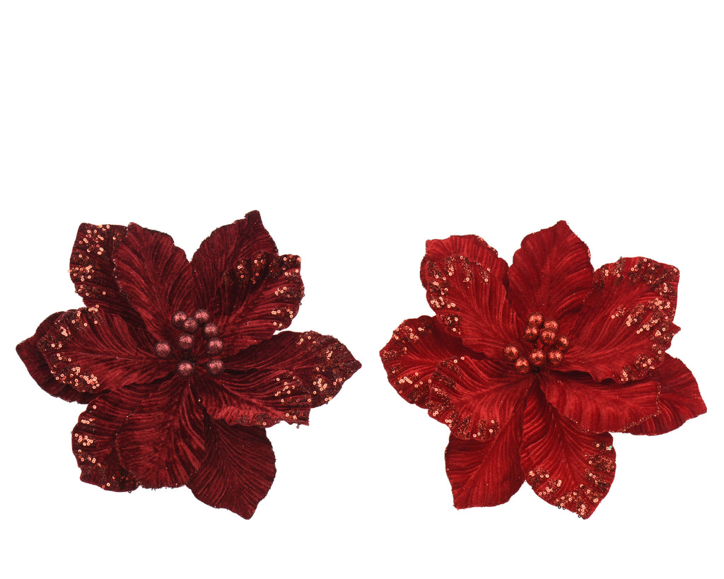 Velvet glitter & sequin poinsettia clip on