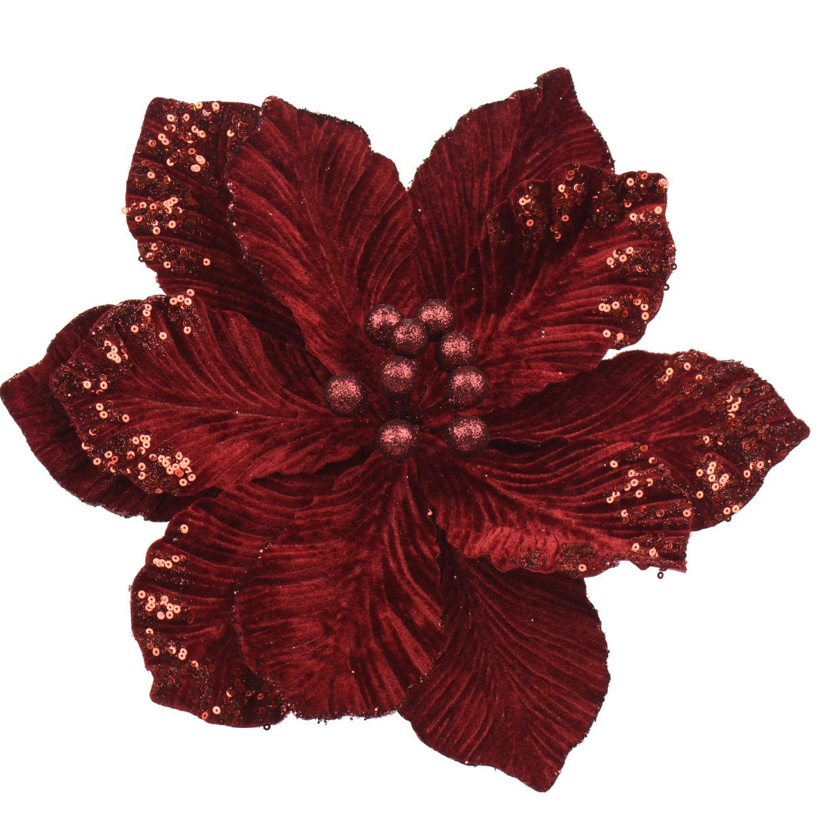 Velvet glitter & sequin poinsettia clip on