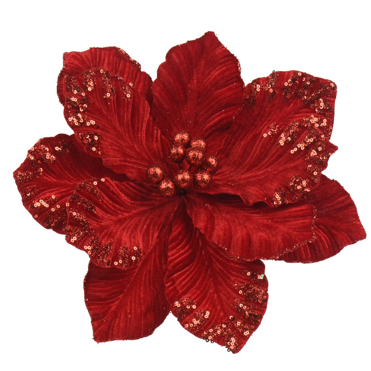 Velvet glitter & sequin poinsettia clip on