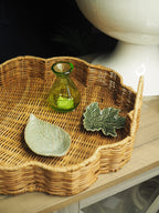 Rattan flower shape handled tray
