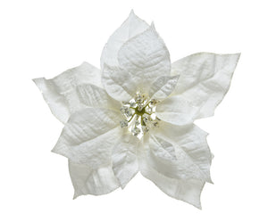 White poinsettia flower clip with glitter finish