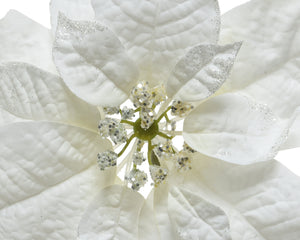 White poinsettia flower clip with glitter finish