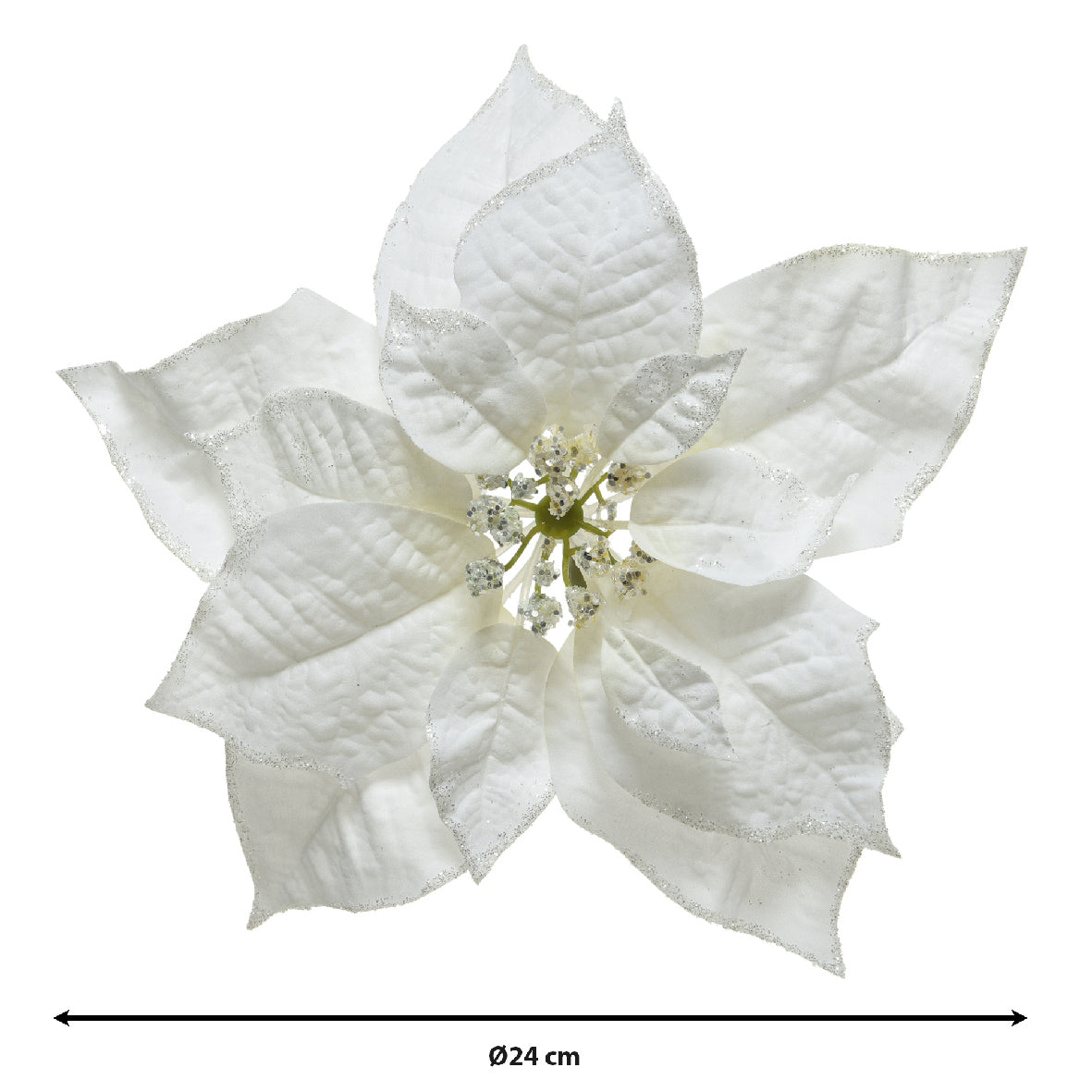 White poinsettia flower clip with glitter finish