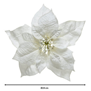 White poinsettia flower clip with glitter finish