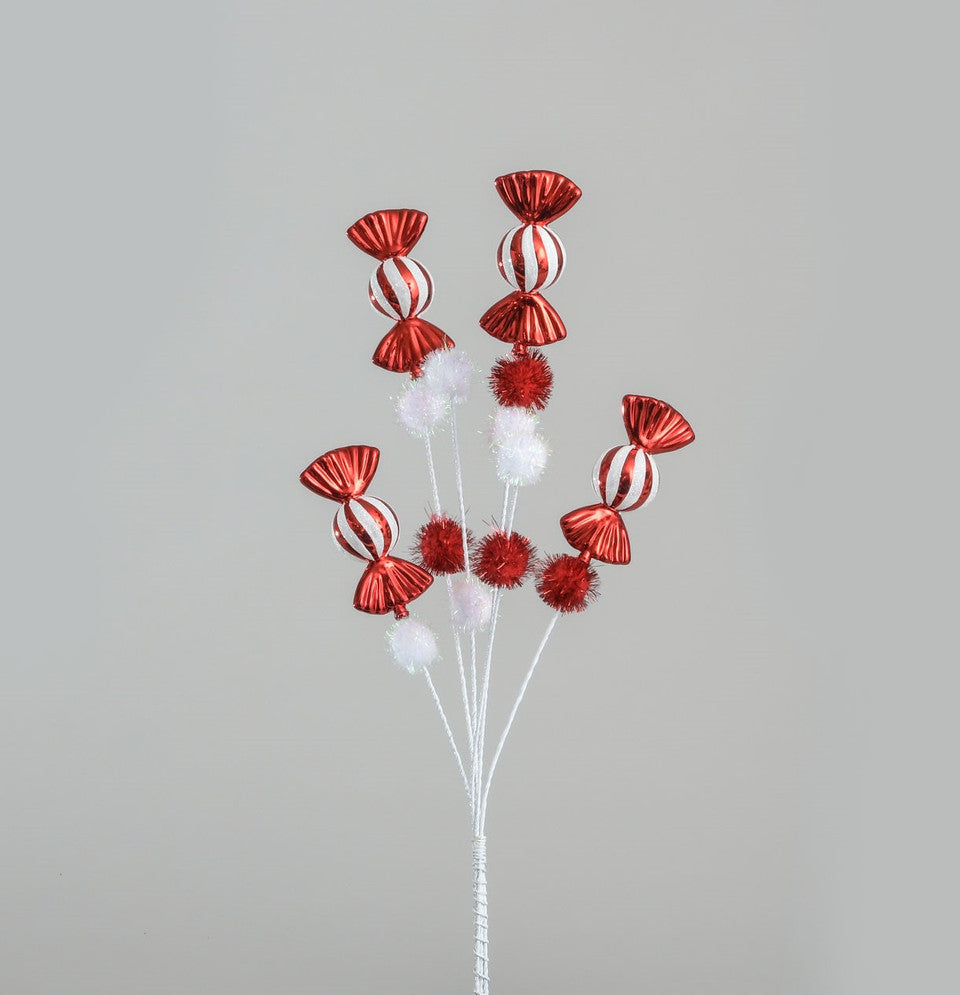 Red & white candy/pompom spray