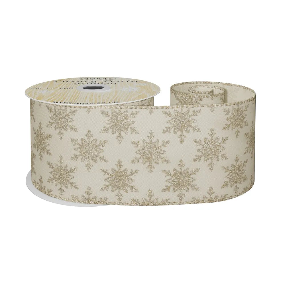 Cream with champagne glitter snowflakes ribbon