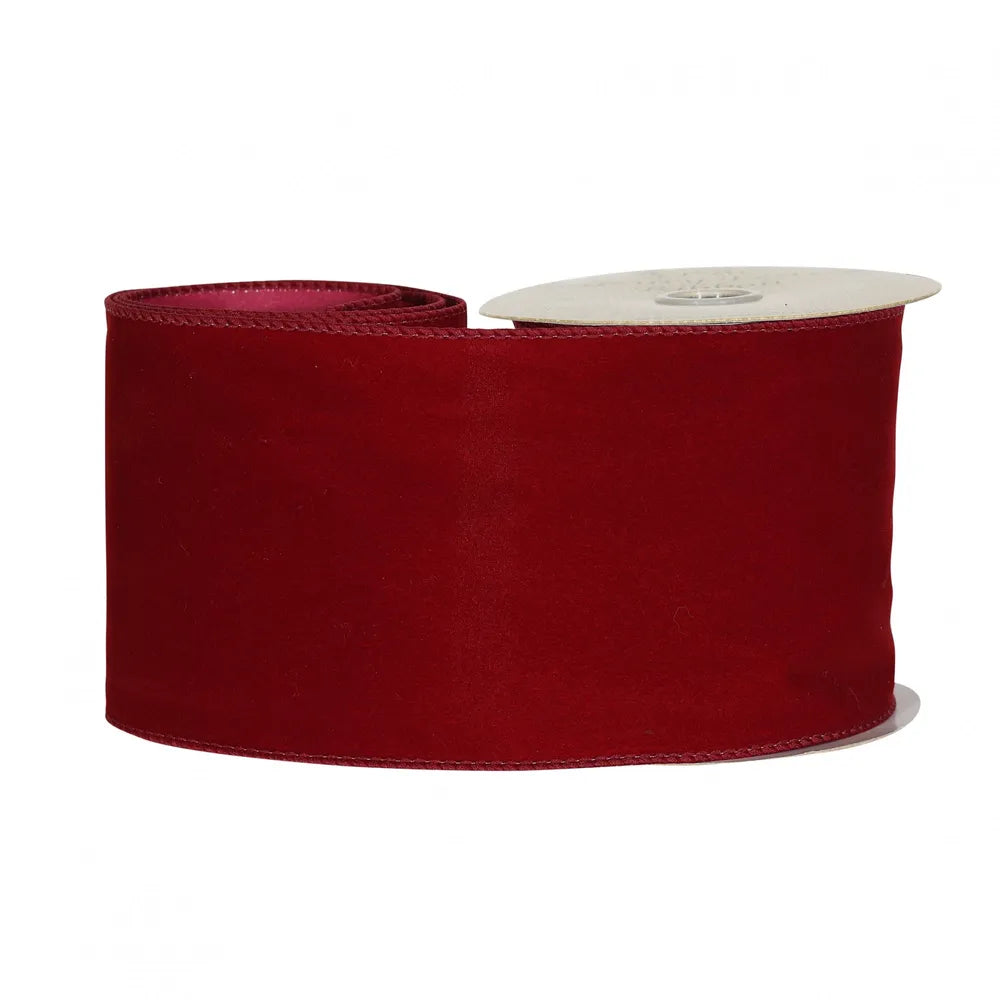 Burgundy velvet ribbon with wire edge