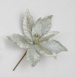 Silver velvet poinsettia pick