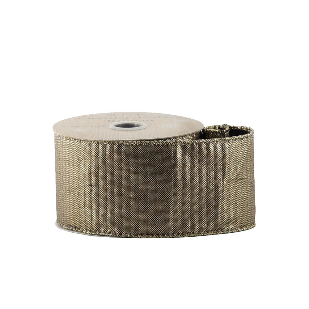 Dark gold shiny ribbed ribbon - wired edge