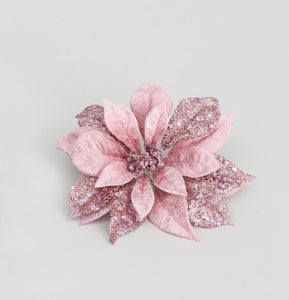 Pink glitter poinsettia flower clip