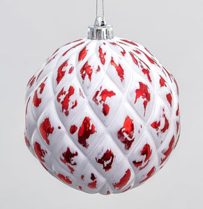 Red and white patterned bauble