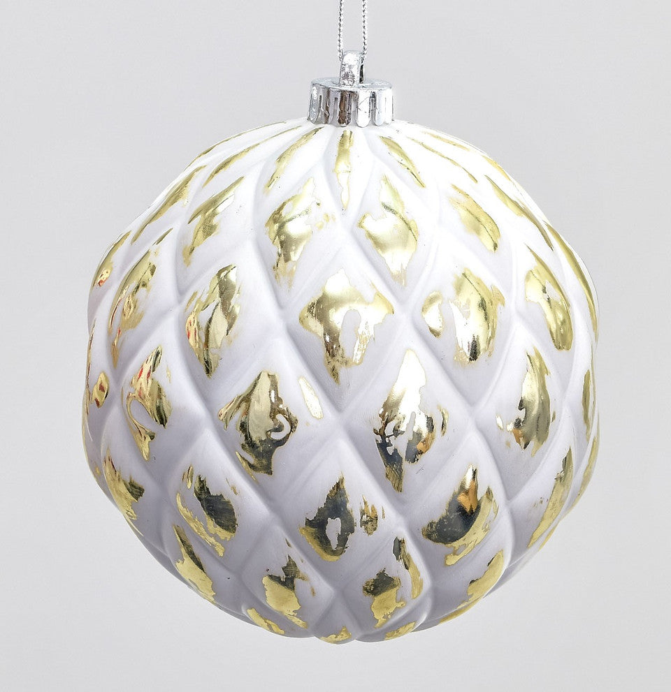 Gold and white patterned bauble