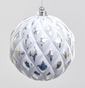 Silver and white patterned bauble