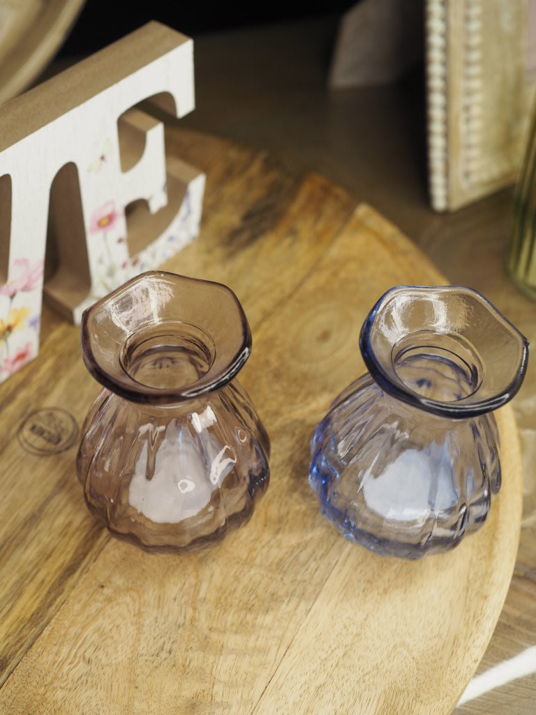 Ribbed glass bud vase with flute top