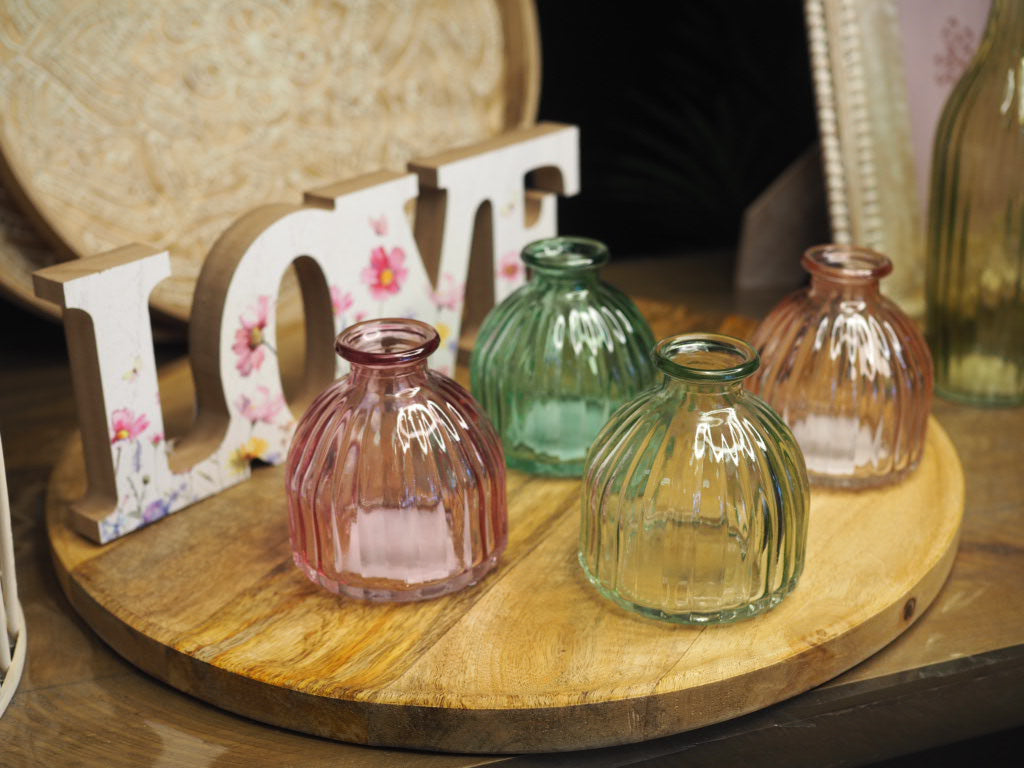Coloured glass ribbed bud vase