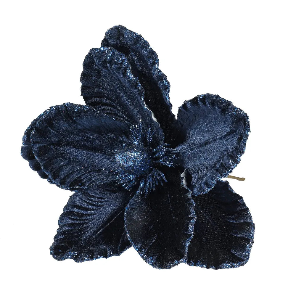 Navy velvet magnolia with glitter edge