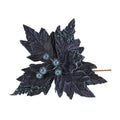 Navy velvet poinsettia clip with glitter edge
