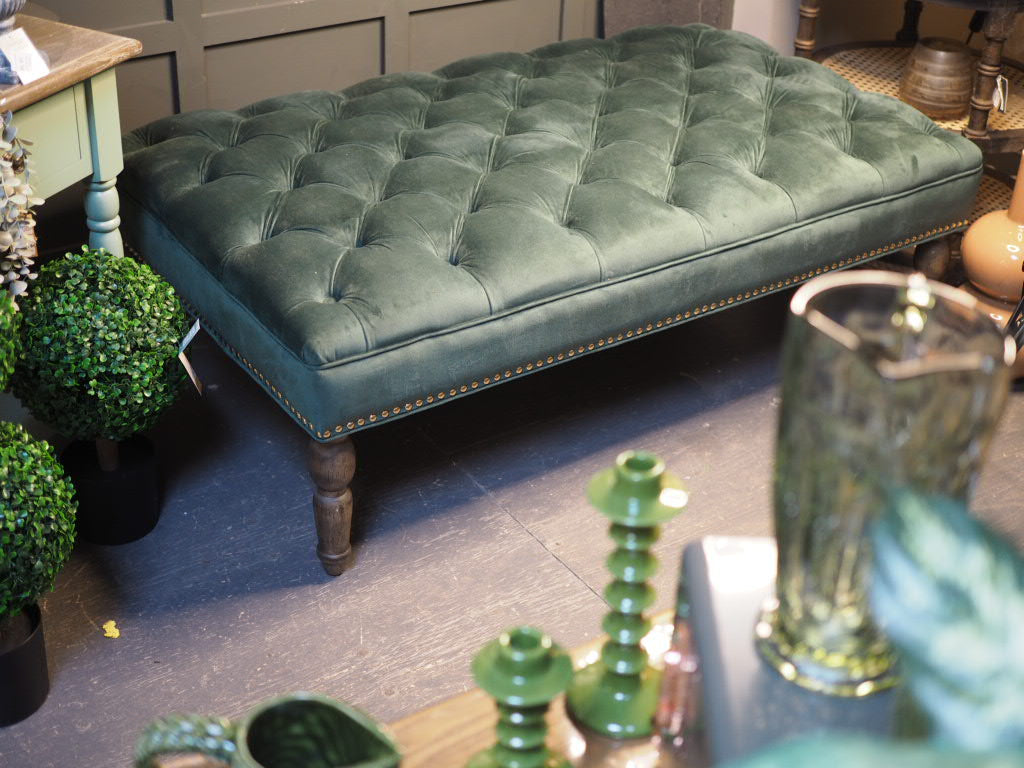 Hunter green velvet button pressed footstool