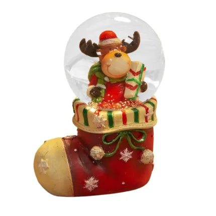 Reindeer in stocking snow globe