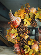 Fiery pinecones & pumpkins wreath