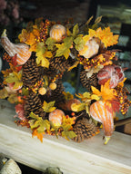 Fiery pinecones & pumpkins wreath