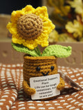 Smiley crochet sunflower in pot