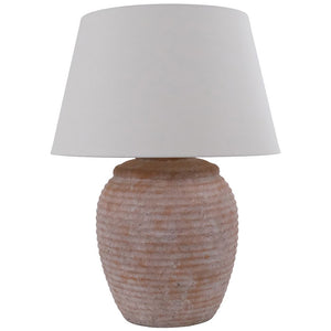 Terracotta ribbed table lamp with ivory shade