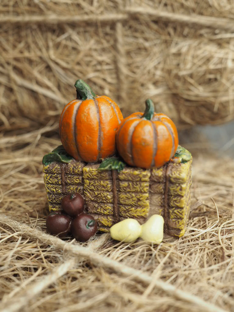 Orange pumpkins on hay bale mini ornament
