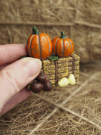 Orange pumpkins on hay bale mini ornament