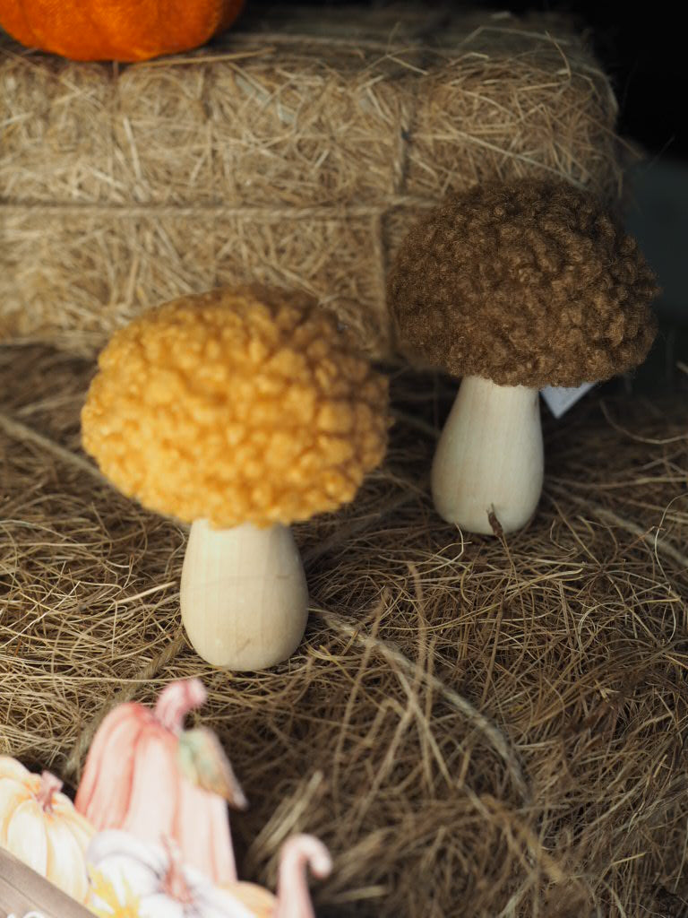 Fluffy topped mushroom ornaments