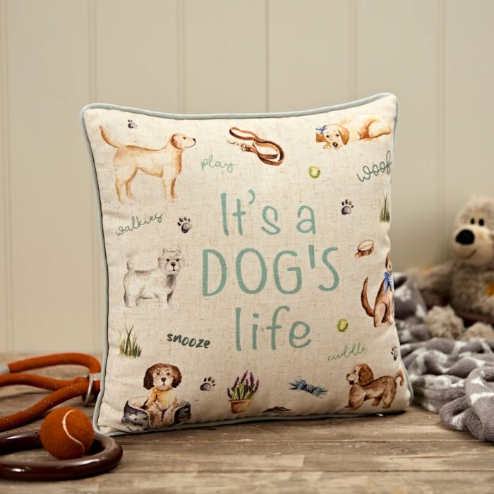 ‘It’s a dog’s life’ printed cushion