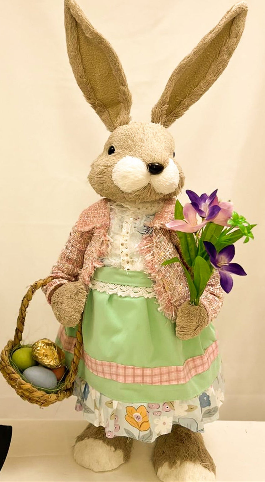 Large Easter bunny in green and pink gingham