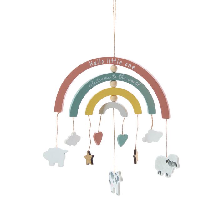 Mini farm welcome to the world wooden rainbow mobile