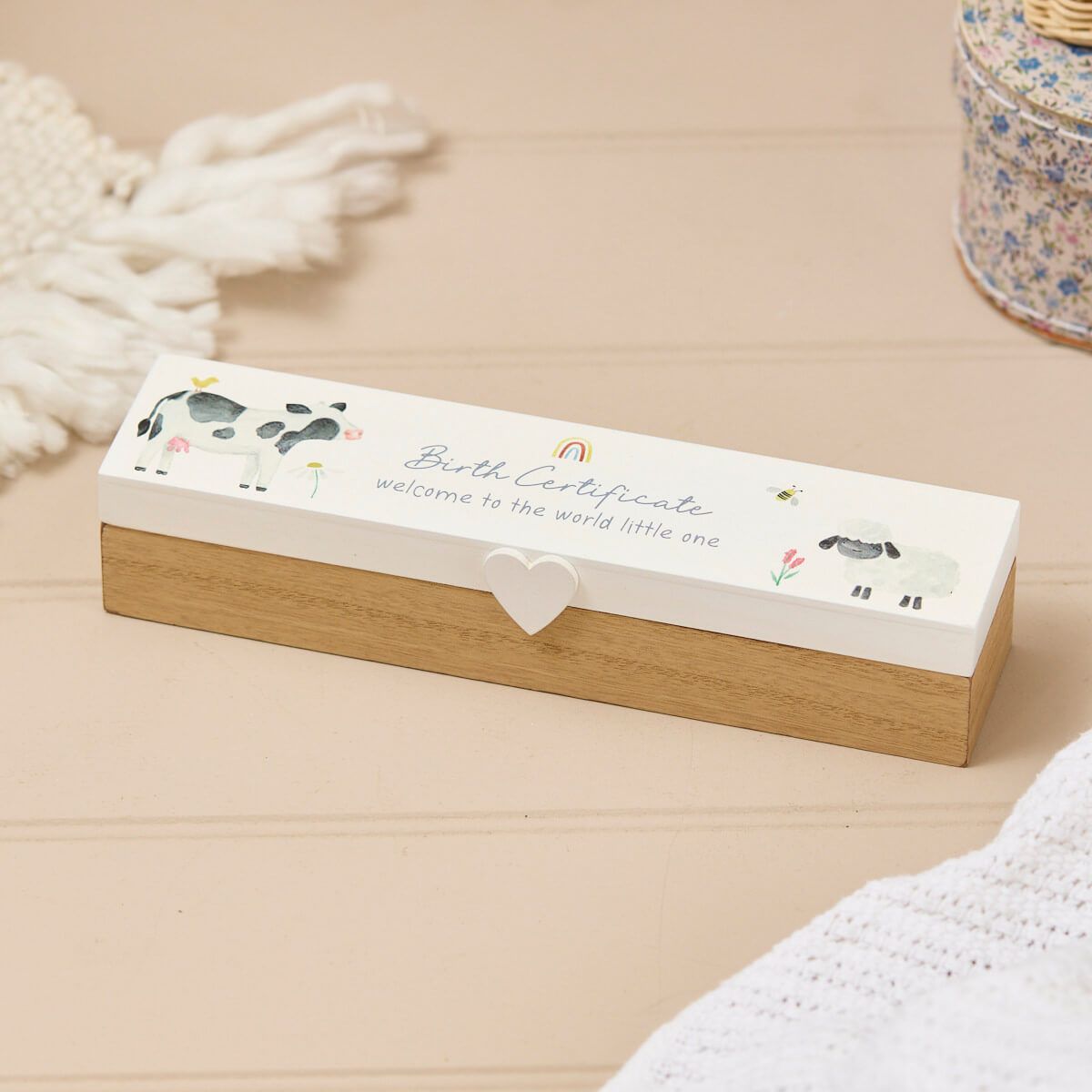 Mini farm birth certificate wooden box