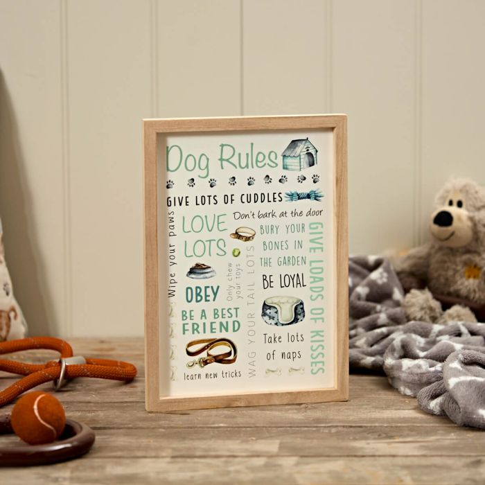 Dog rules framed print plaque