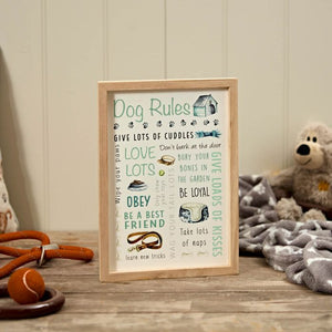 Dog rules framed print plaque