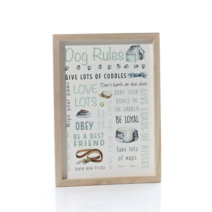 Dog rules framed print plaque
