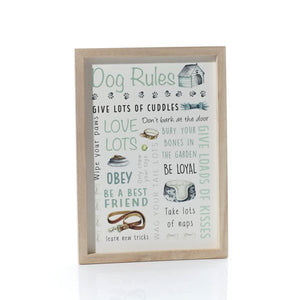 Dog rules framed print plaque