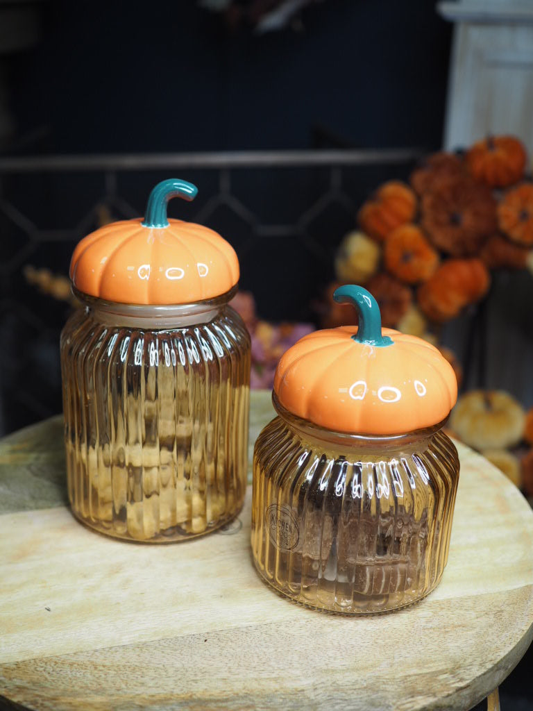 Glass jar with ceramic pumpkin lid, 20cm