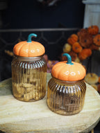 Glass jar with ceramic pumpkin lid, 20cm
