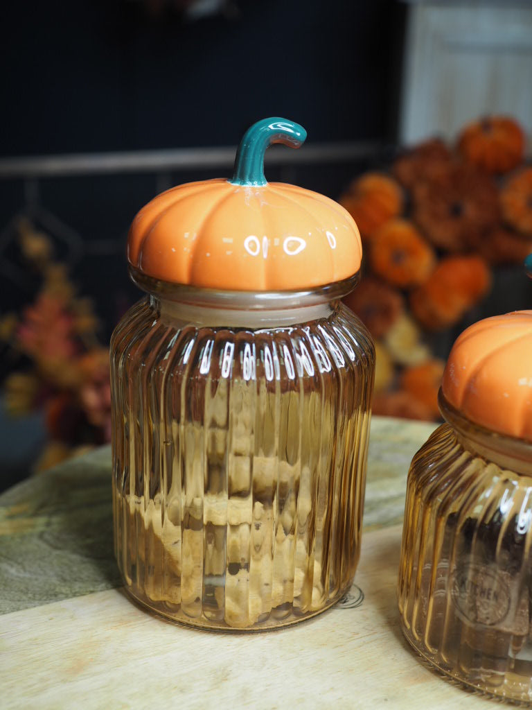 Glass jar with ceramic pumpkin lid, 20cm