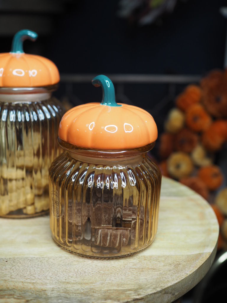 Glass jar with ceramic pumpkin lid, 16.50cm