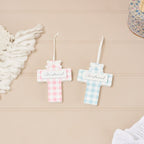 Christening hanging wooden gingham cross