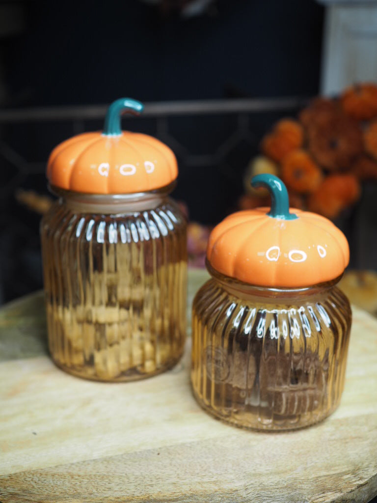 Glass jar with ceramic pumpkin lid, 16.50cm
