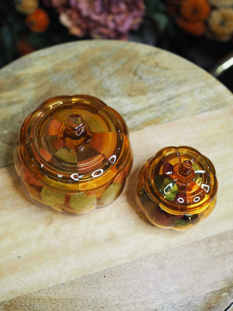 Glass pumpkin pot with lid,  medium